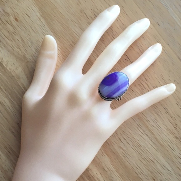 New Purple Botswana Agate Stone Silver Overlay Vintage Style Ring Size 7.75 - Picture 5 of 11